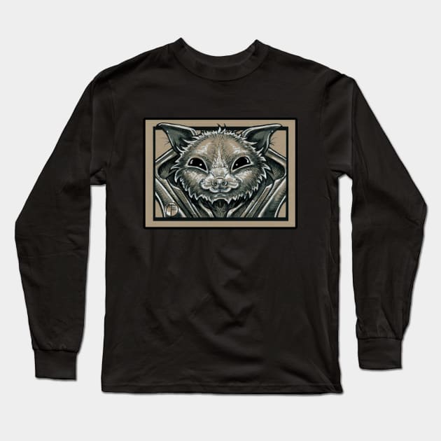 Fruit Bat Friend - Black Outlined Version Long Sleeve T-Shirt by Nat Ewert Art